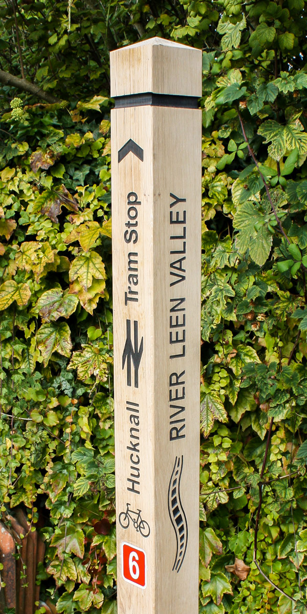 Wooden Waymarker Post Bollard with engraved post lettering, 4-way sloped top and pinstripe Wooden Waymarker Post Bollard with engraved post lettering, 4-way sloped top and pinstripe